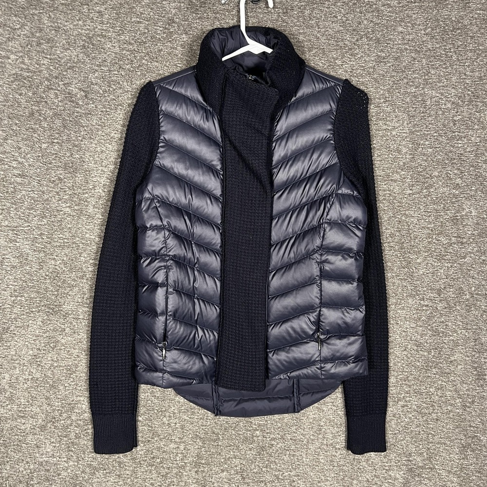 Athleta Jacket Womens XXS Blue Hybrid Down Puffer Knit Sleeve Short Quilted